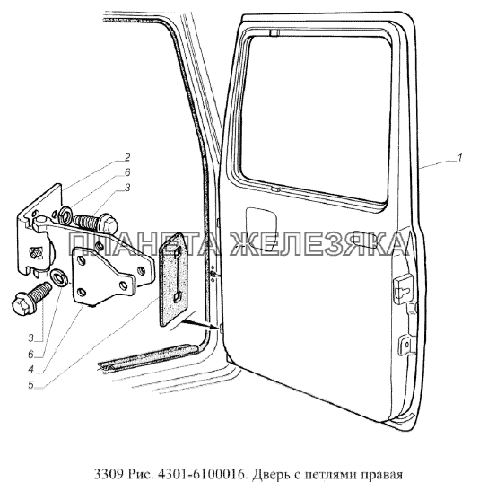 Дверь с петлями правая ГАЗ-3309 (Евро 2)